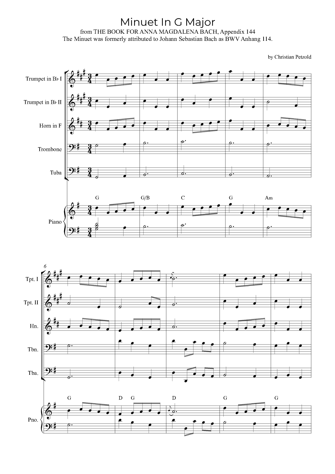 Minuet In G Major (with piano and chords) (arr. Alex Nunes Rodrigues)