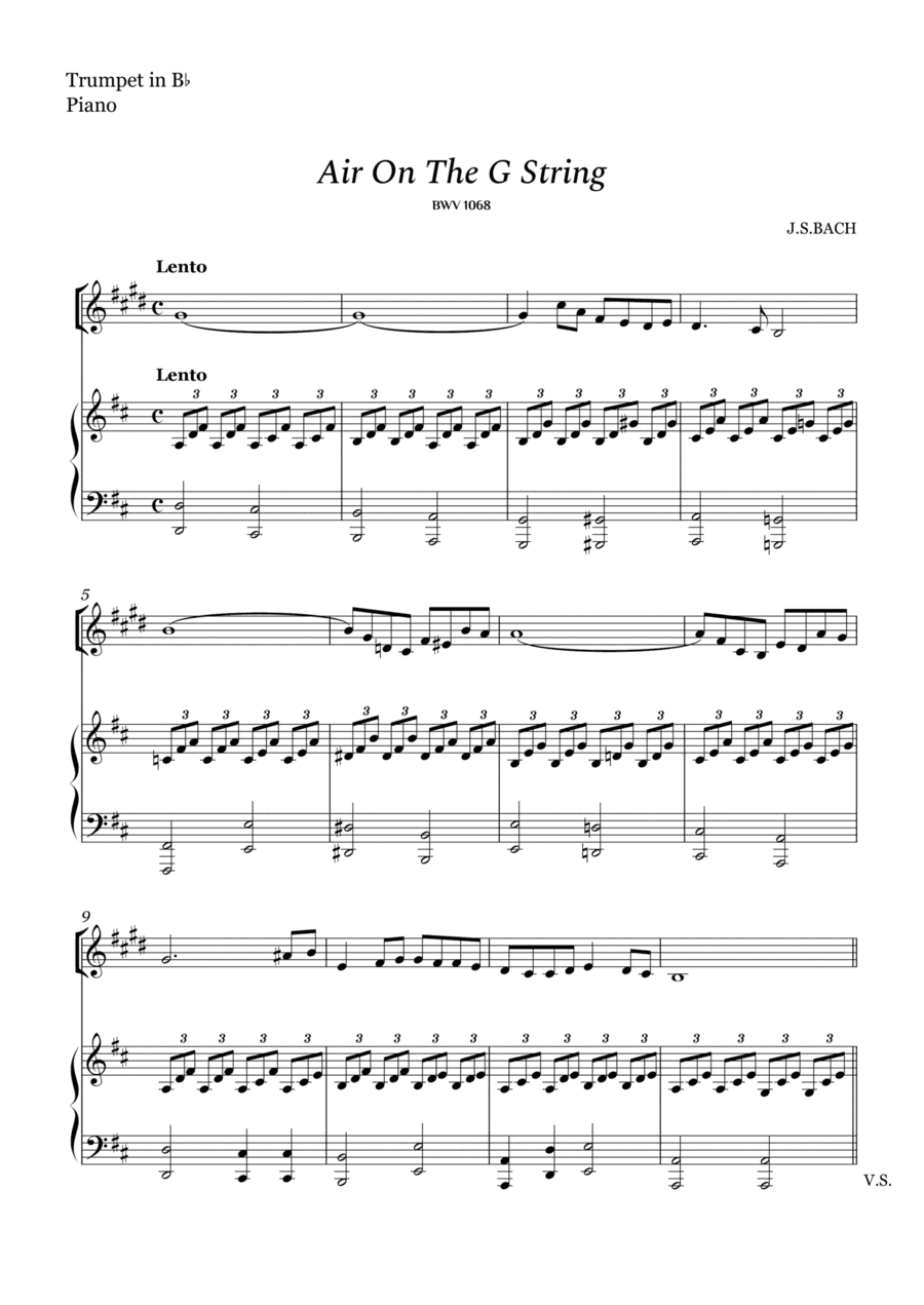 Bach - Air on The G String for Trumpet in Bb and Piano (Easy Arrangement) (arr. Cássio Silva Chaves)