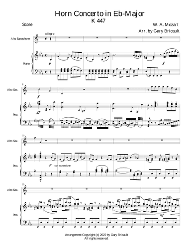 Horn Concerto in Eb-Major - K 447 (arr. Gary Bricault)