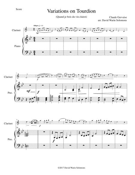 Tourdion (Quand je bois du vin clairet) for clarinet and piano (arr. David Warin Solomons)