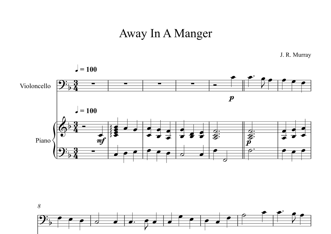 Away In A Manger, James Ramsey Murray (Cello + Piano) (arr. Digital Book Music)
