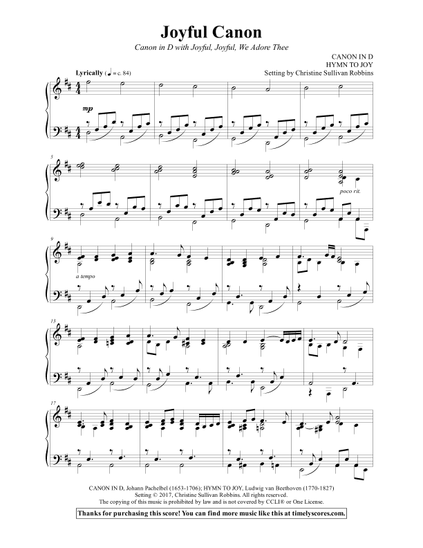 Joyful Canon (Canon in D with Joyful, Joyful, We Adore Thee) (arr. Christine Sullivan Robbins)
