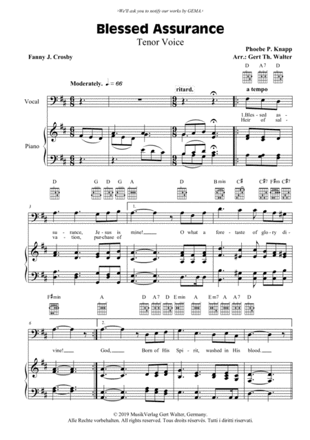Blessed Assurance (arr. Gert Th. Walter)