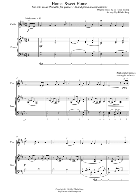 Home, Sweet Home (for violin and piano, suitable for grades 1-3) (arr. Edwin Sung)