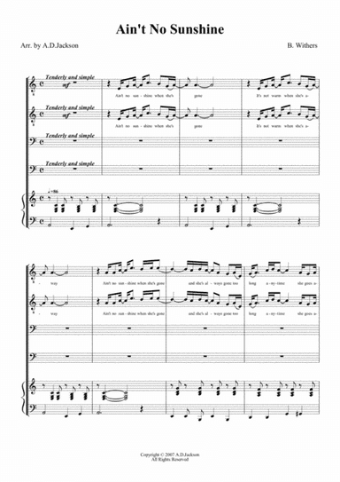 Ain't No Sunshine (arr. Alec D. Jackson)