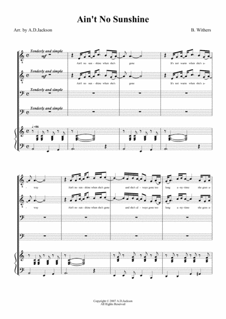 Ain't No Sunshine (arr. Alec D. Jackson)