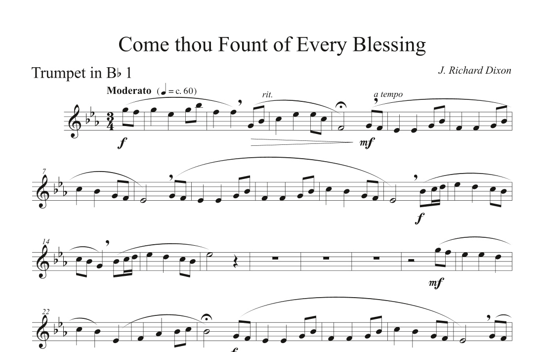 "Come Thou Fount" for brass quintet 1st Trumpet (arr. J. Richard Dixon)