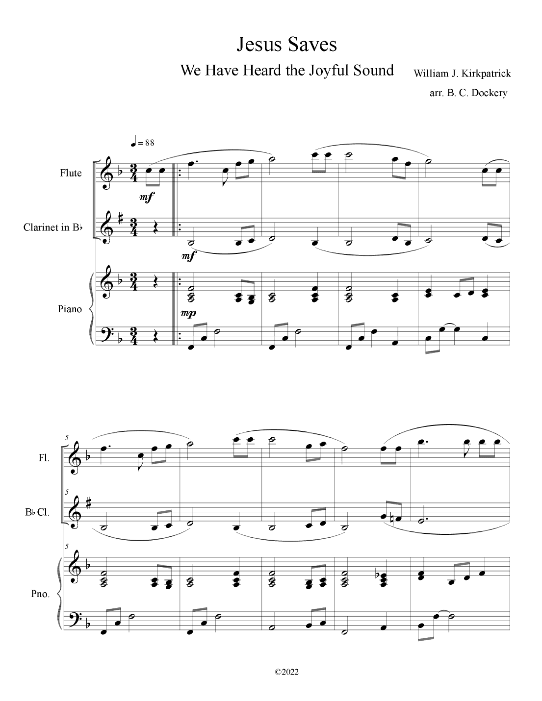 Jesus Saves (Flute and Clarinet Duet with Piano Accompaniment) (arr. B. C. Dockery)