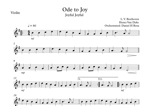 Ode to Joy - Joyful Joyful - Easy Violin (arr. Daniel H Rosa)
