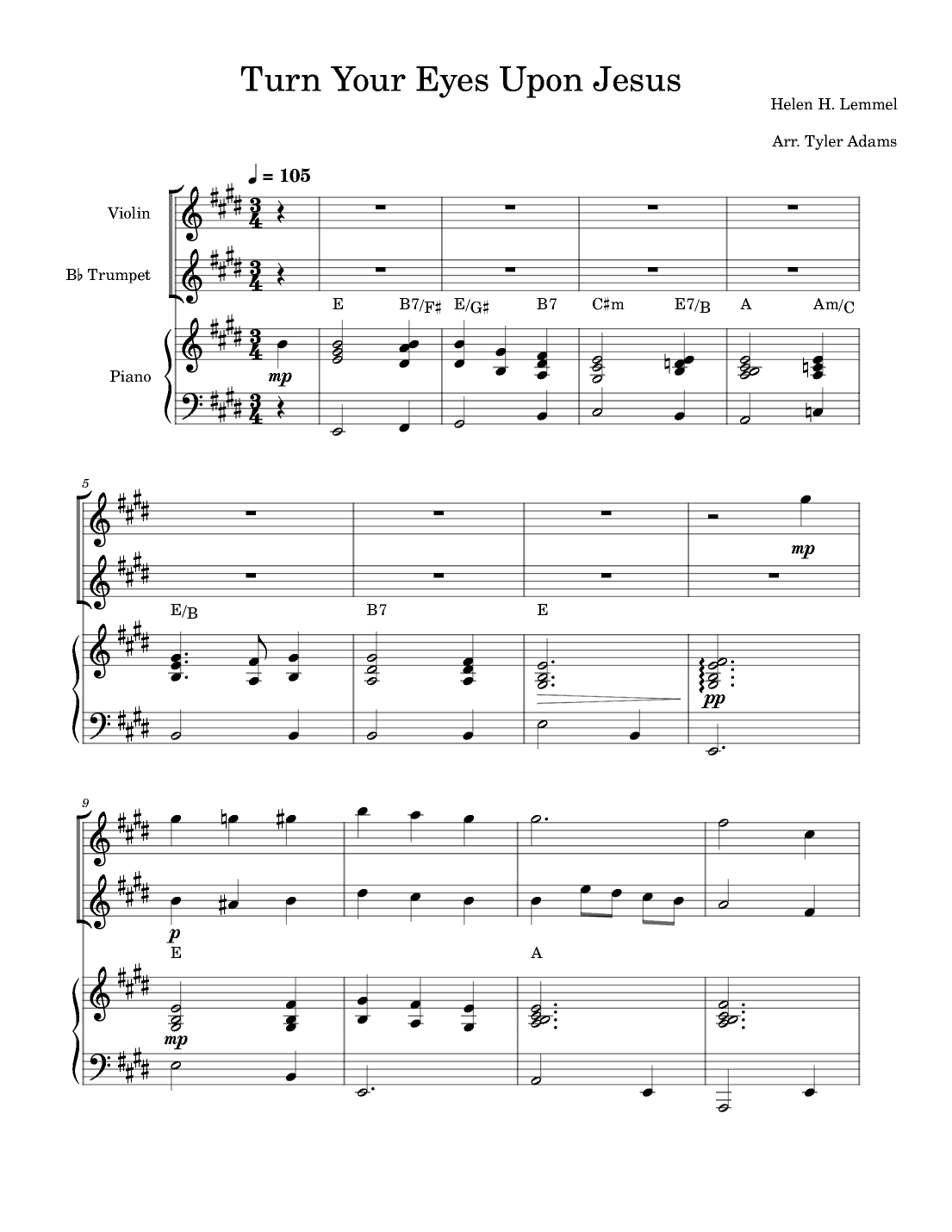 Turn Your Eyes Upon Jesus (Violin and Trumpet Duet with Piano) (arr. Tyler Adams)