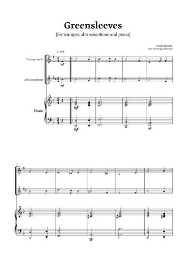 What Child Is This? (Greensleeves) - for Trumpet, Alto Saxophone and Piano (arr. Henrique Oliveira)