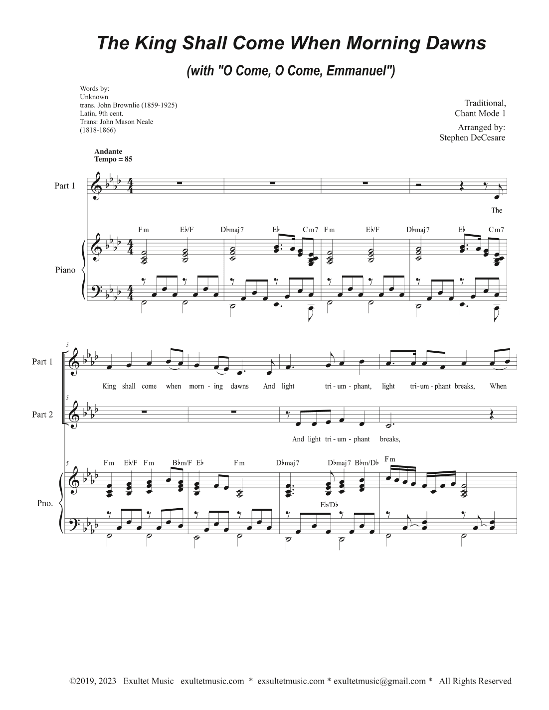 The King Shall Come When Morning Dawns (with "O Come, O Come, Emmanuel") (2-part choir) (arr. Stephen DeCesare)