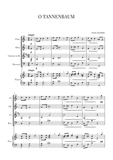 O Tannenbaum for Wind Quartet with Piano (arr. Cadenza Editions)