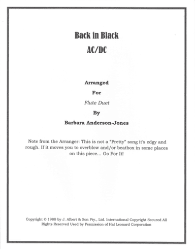 Back In Black (arr. Barbara Anderson-Jones)