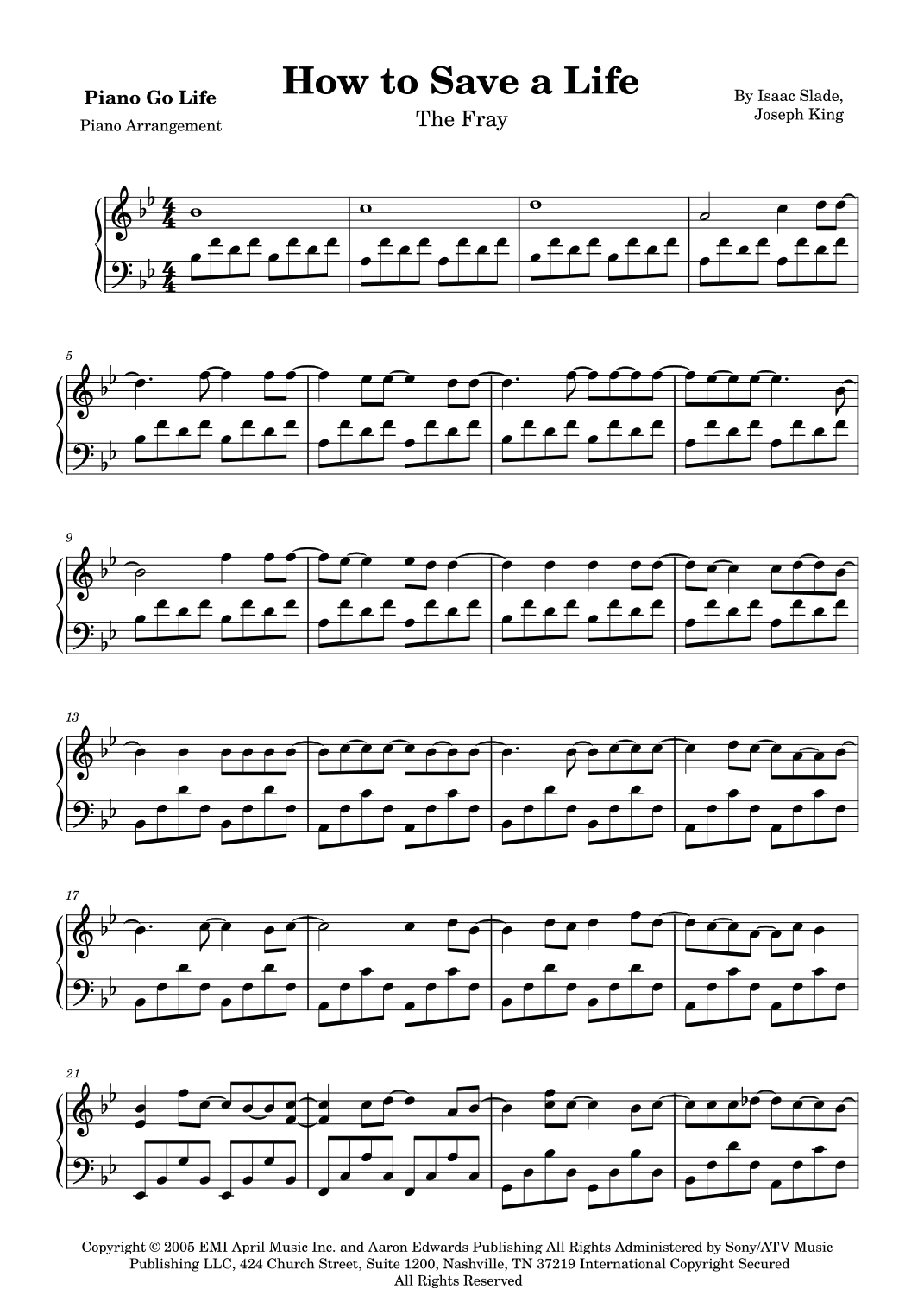 How To Save A Life (arr. Piano Go Life)