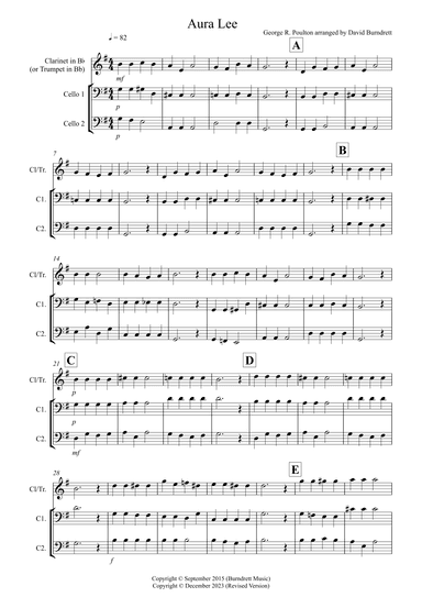 Aura Lee for Clarinet or Trumpet and Two Cellos Trio (arr. David Burndrett)