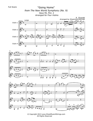 Dvorak, A. - "Going Home" from the New World Symphony for 4 Violins