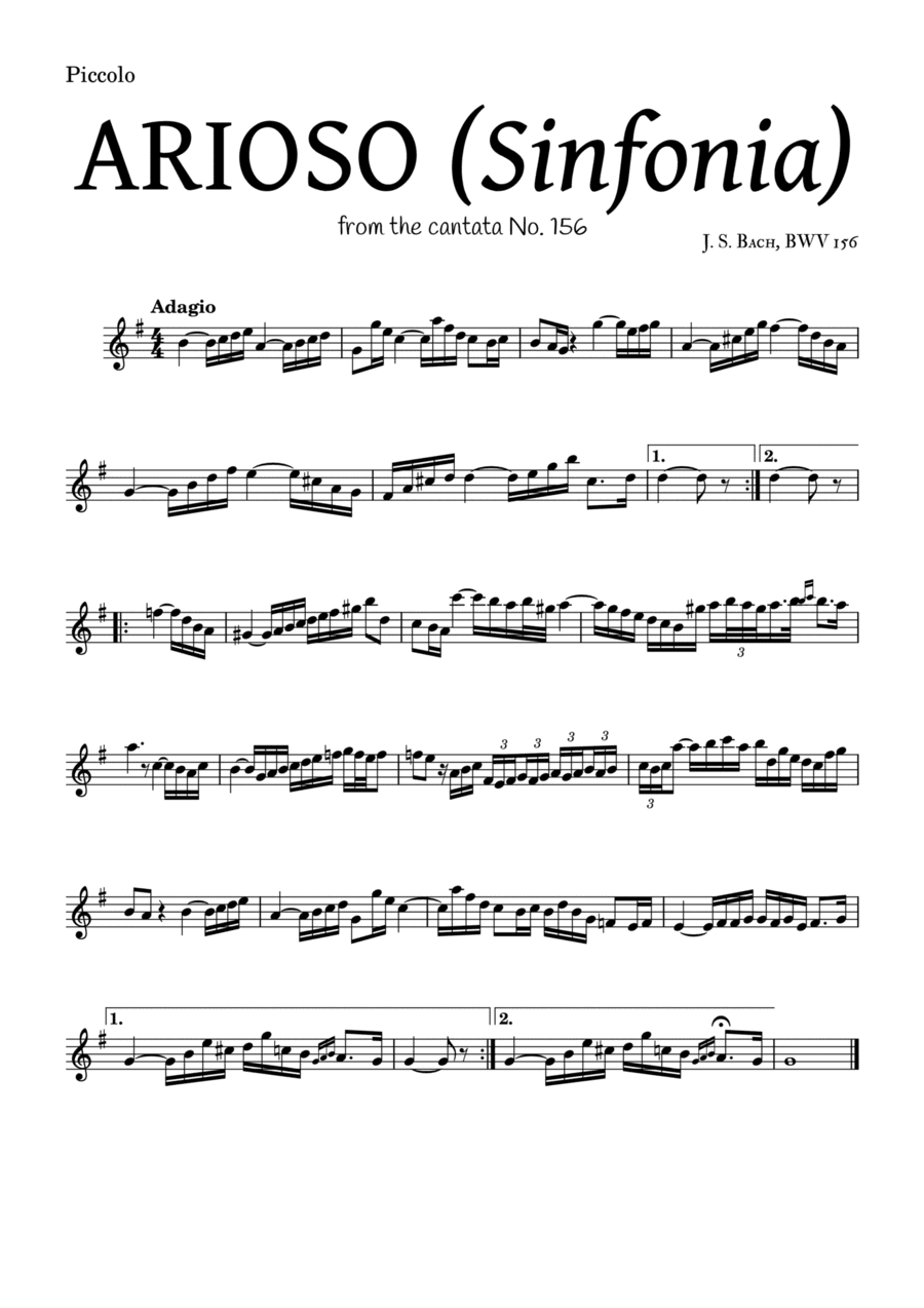 ARIOSO, by J. S. Bach (sinfonia) - for Piccolo and accompaniment (arr. Leyandder Trustworthy)