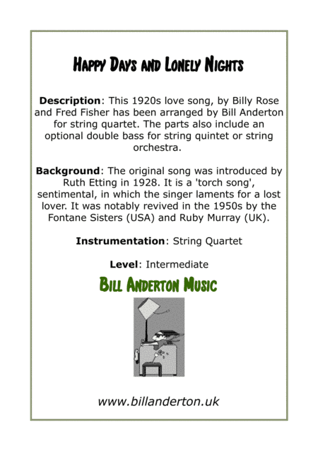Happy Days And Lonely Nights (arr. Bill Anderton Music)