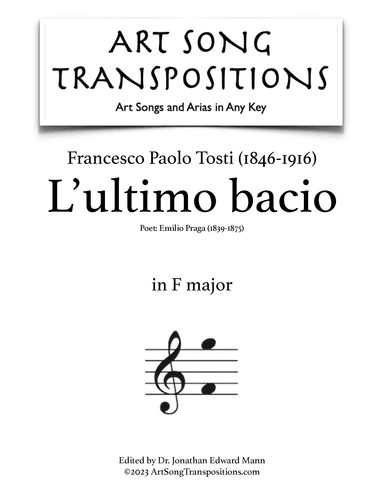 TOSTI: L'ultimo bacio (transposed to F major) (arr. ArtSongTranspositions.com)