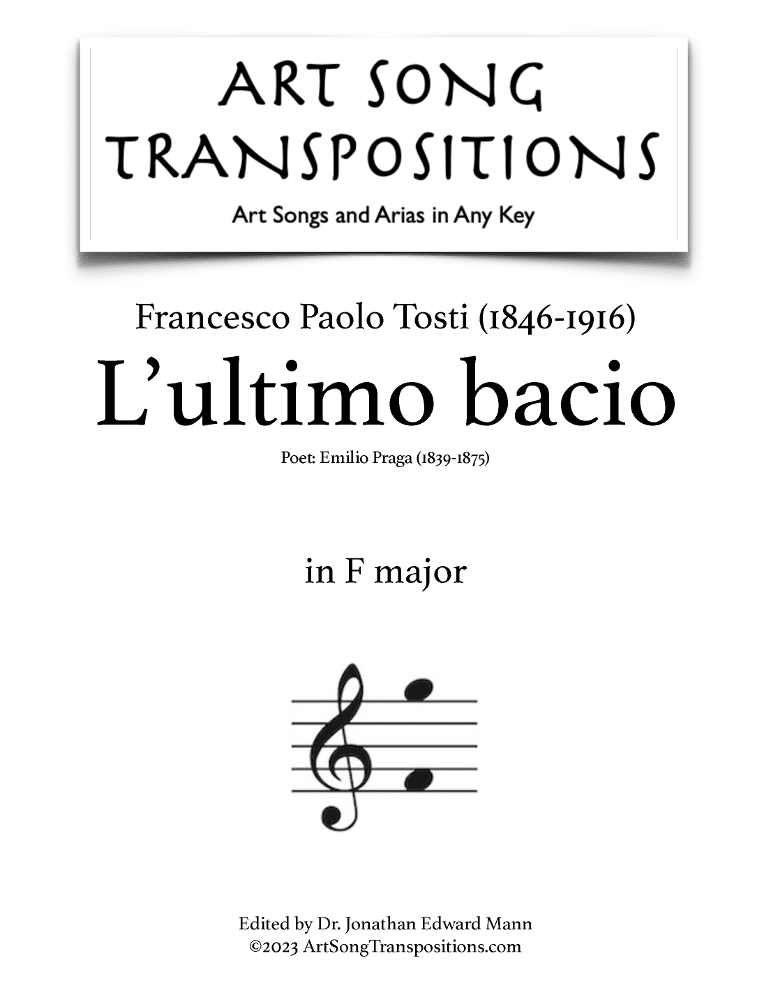 TOSTI: L'ultimo bacio (transposed to F major) (arr. ArtSongTranspositions.com)