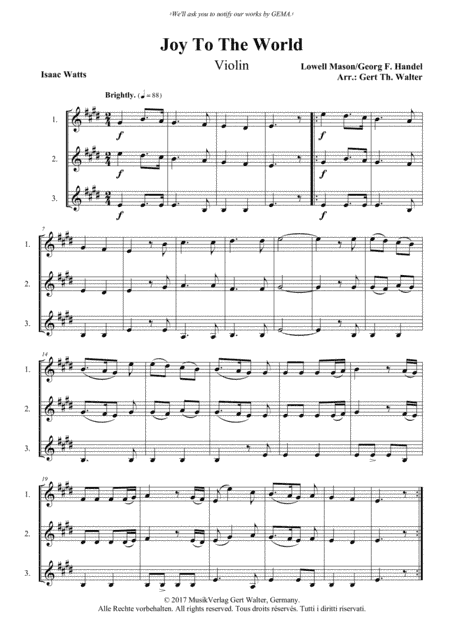 Joy To The World (arr. Gert Th. Walter)