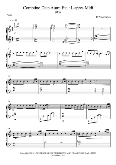Comptine D'un Autre Ete : L'apres Midi (arr. Wesley S. SIlva)