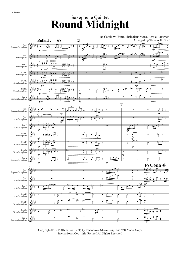 'round Midnight (arr. Thomas Graf)