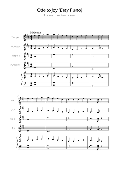 Ode To Joy - Easy Trumpet Quartet w/ piano accompaniment (arr. Ygor Nunes)