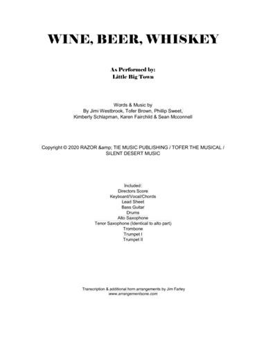 Wine, Beer Whiskey (arr. Jim Farley www.arrangementsone.com)