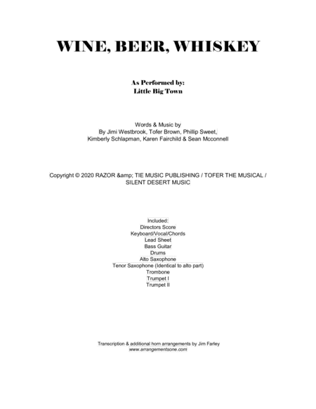 Wine, Beer Whiskey (arr. Jim Farley www.arrangementsone.com)
