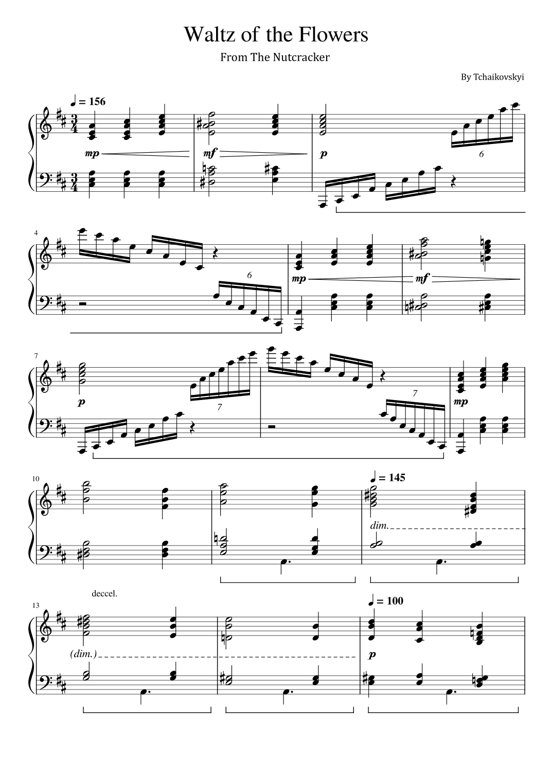 Tchaikovskyi - Waltz of the Flowers - From The Nutcracker - For Piano Solo (arr. poon)