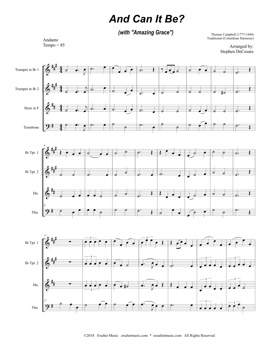 And Can It Be? (with "Amazing Grace") (Brass Quartet and Piano) (arr. Stephen DeCesare)