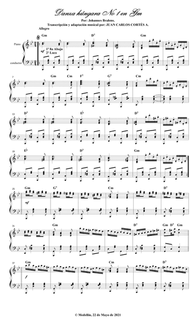 Danza húngara (Ungarischer Tanz) No 1 (WoO 1) por Johannes Brahms Nissen y Béla Sarkozi. (arr. Juan Carlos Cortés A.)