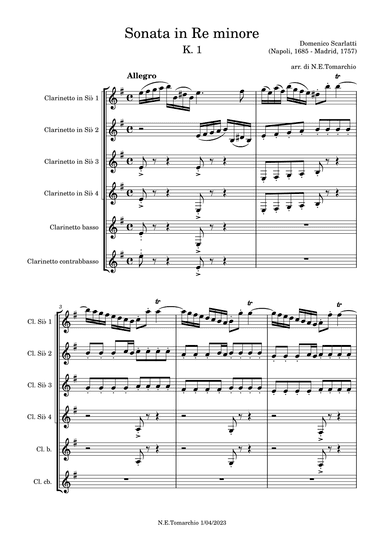 Sonata in Re minore K. 1 (arr. Natale Emanuele Tomarchio)