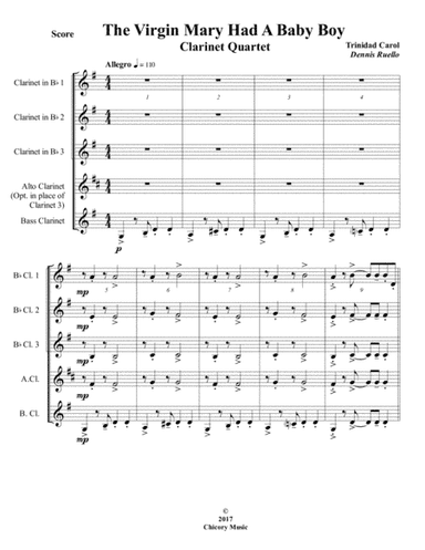 The Virgin Mary Had A Baby Boy - Clarinet Quartet - Intermediate (arr. Dennis Ruello)