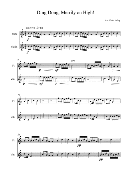 Ding Dong, Merrily on High! Duet - C instruments (arr. Kate Jolley)