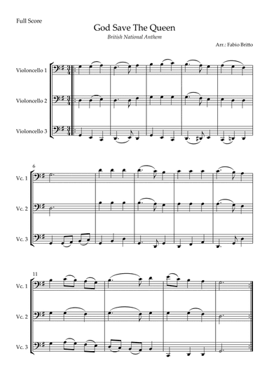 God Save The Queen (British National Anthem) for Cello Trio (arr. Fabio Britto)
