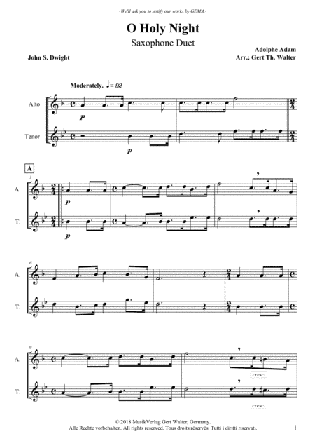 O Holy Night (arr. Gert Th. Walter)
