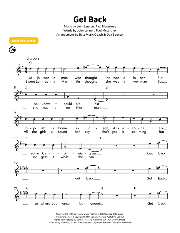 Get Back (arr. Best Music Coach)
