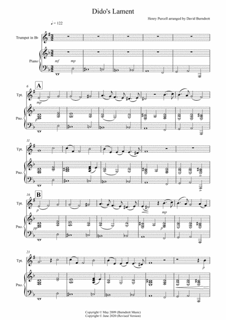 Dido's Lament for Trumpet in Bb and Piano (arr. David Burndrett)