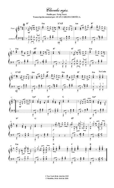 Claveles rojos. Pasillo por Terig Tucci (arr. Juan Carlos Cortés A.)