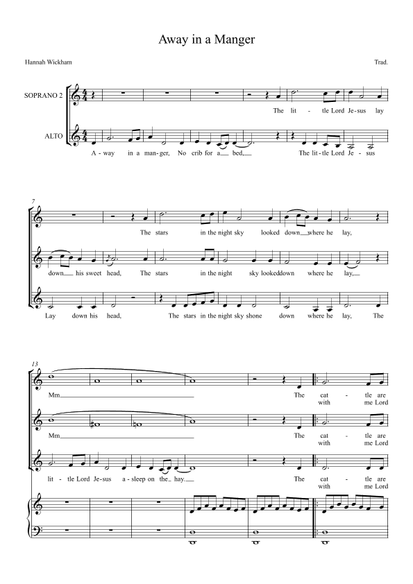 Away in a Manger - alternate tune for Easy SSA + piano (arr. Hannah Wickham)