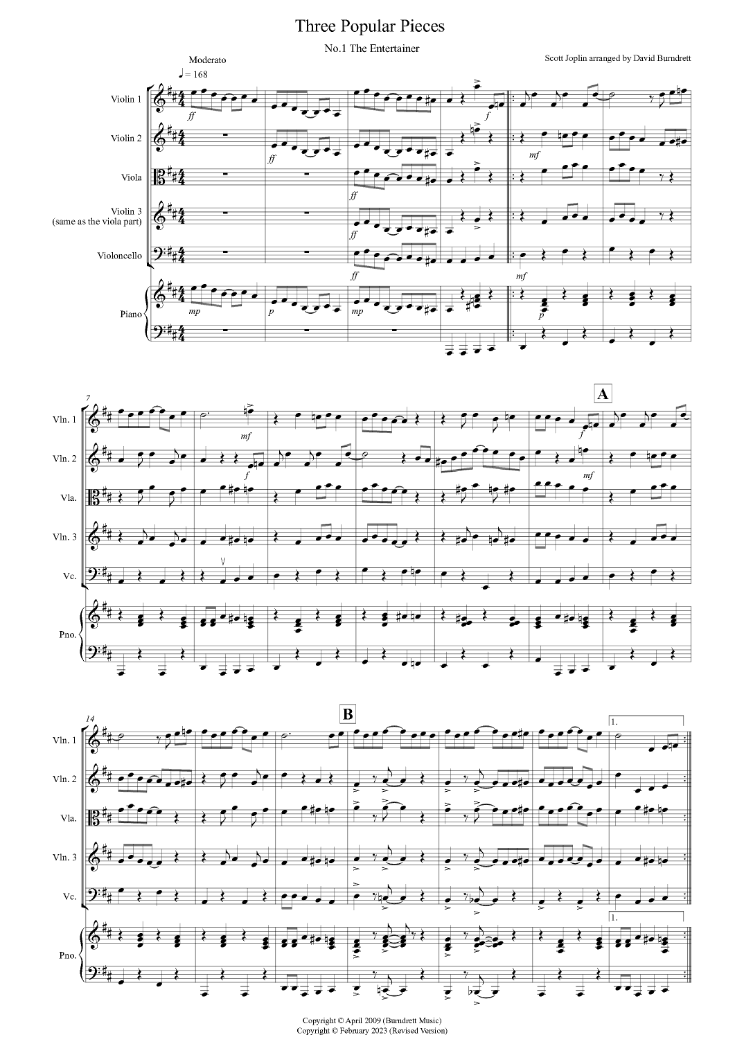 3 Popular Pieces for String Quartet (arr. David Burndrett)