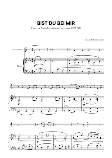 Bist du bei Mir (BWV 508) (for Alto Sax and Piano) (arr. Cadenza Editions)