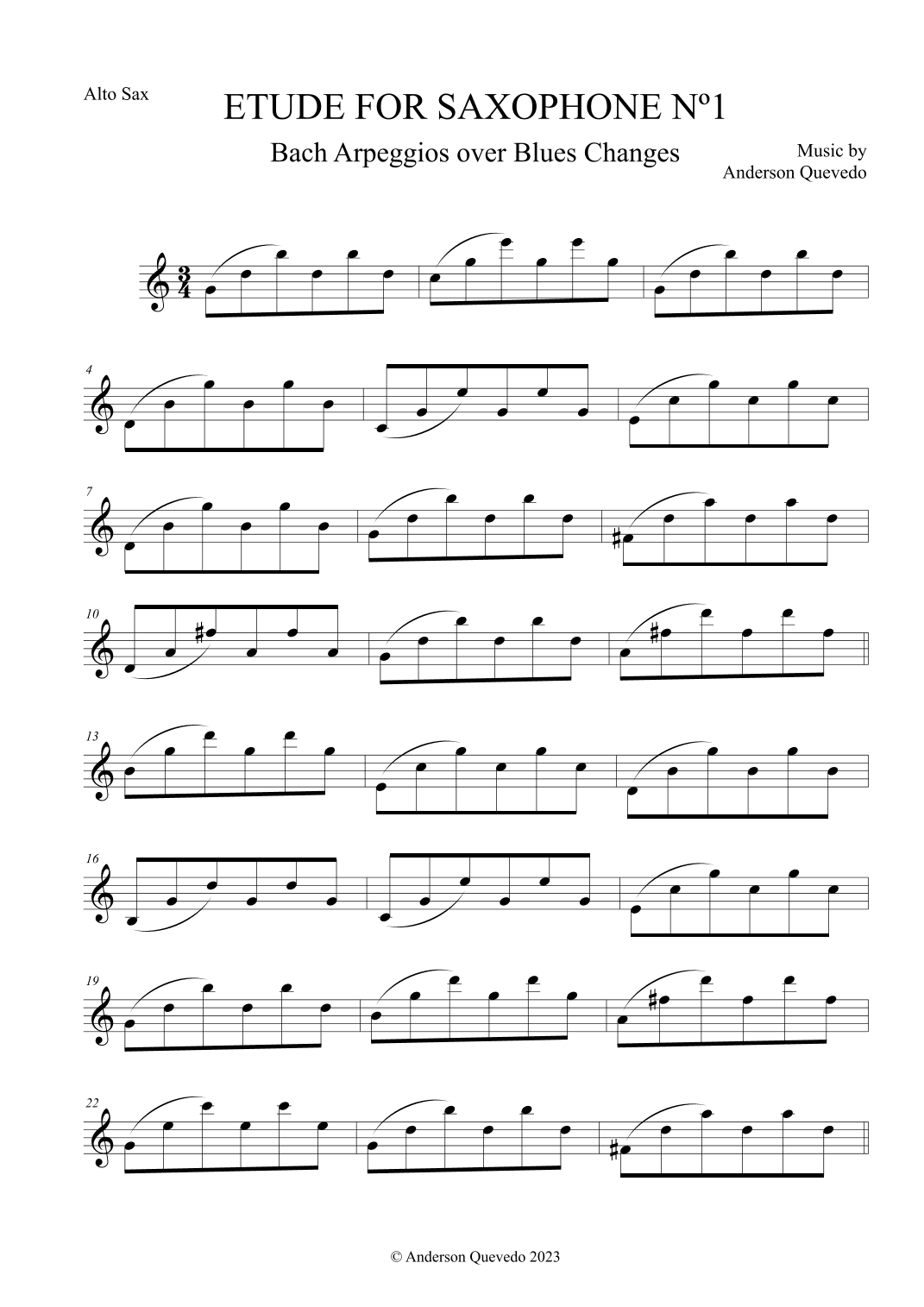 Etude For Saxophone nº1 - Bach Arpeggios Over Blues Changes - Alto Saxophone