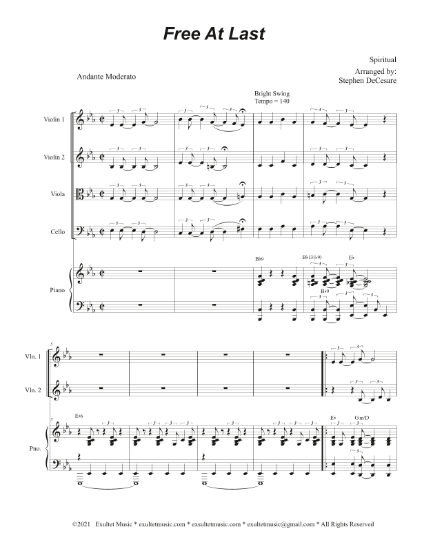 Free At Last (String Quartet and Piano) (arr. Stephen DeCesare)