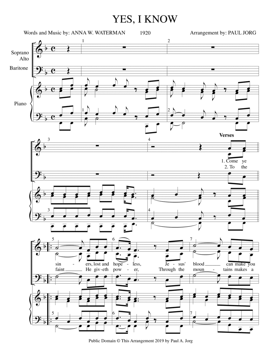 YES, I KNOW (arr. Paul A. Jorg)