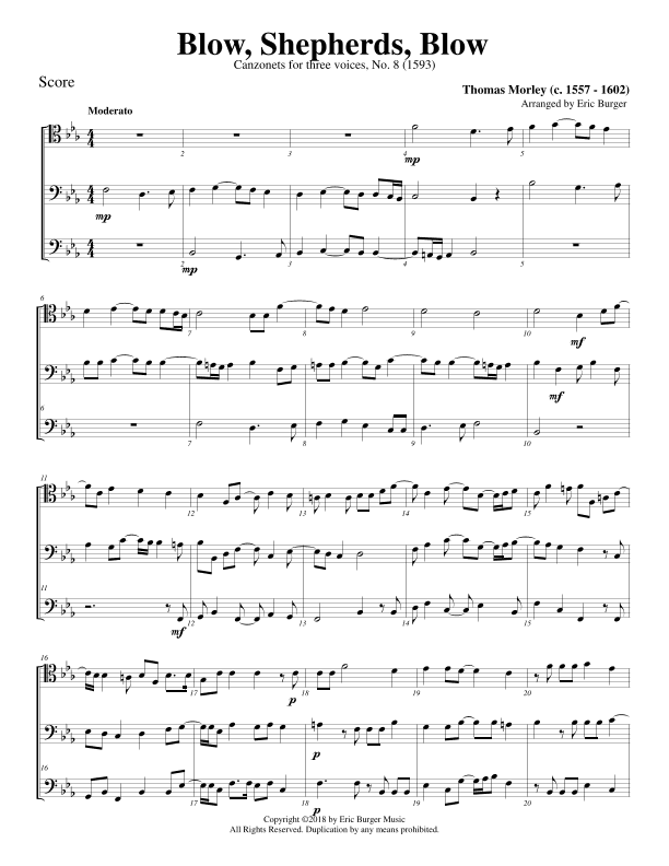 Blow, Shepherds, Blow for Trombone or Low Brass Trio (arr. Eric Burger Music)