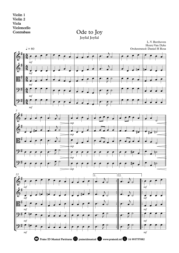 Ode to Joy - Joyful Joyful - Easy String Quartet (arr. Daniel H Rosa)